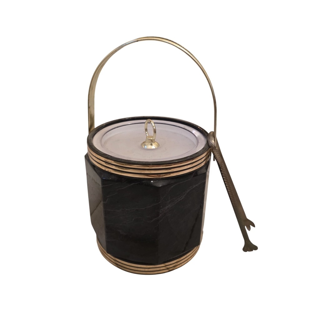 Vintage Ice Bucket Tortoise Shell Brown Vinyl MCM Barware Ice-Man Buckets Large
